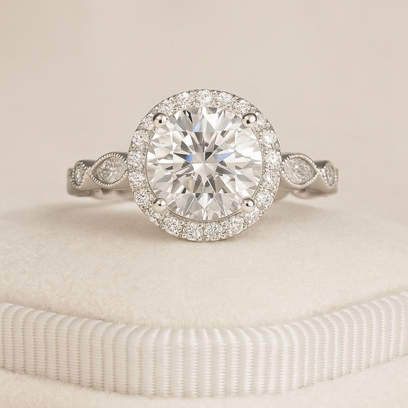 3ct with Halo & Art Deco band moissanite ring - Picture 11 of 12